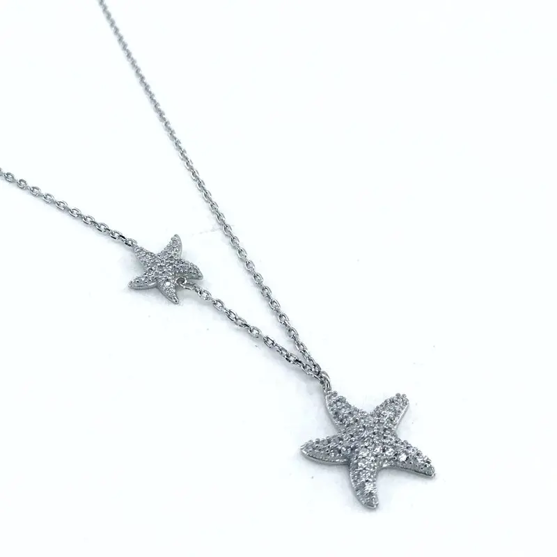 

Imported Quality Double Two Silver Starfish Necklace