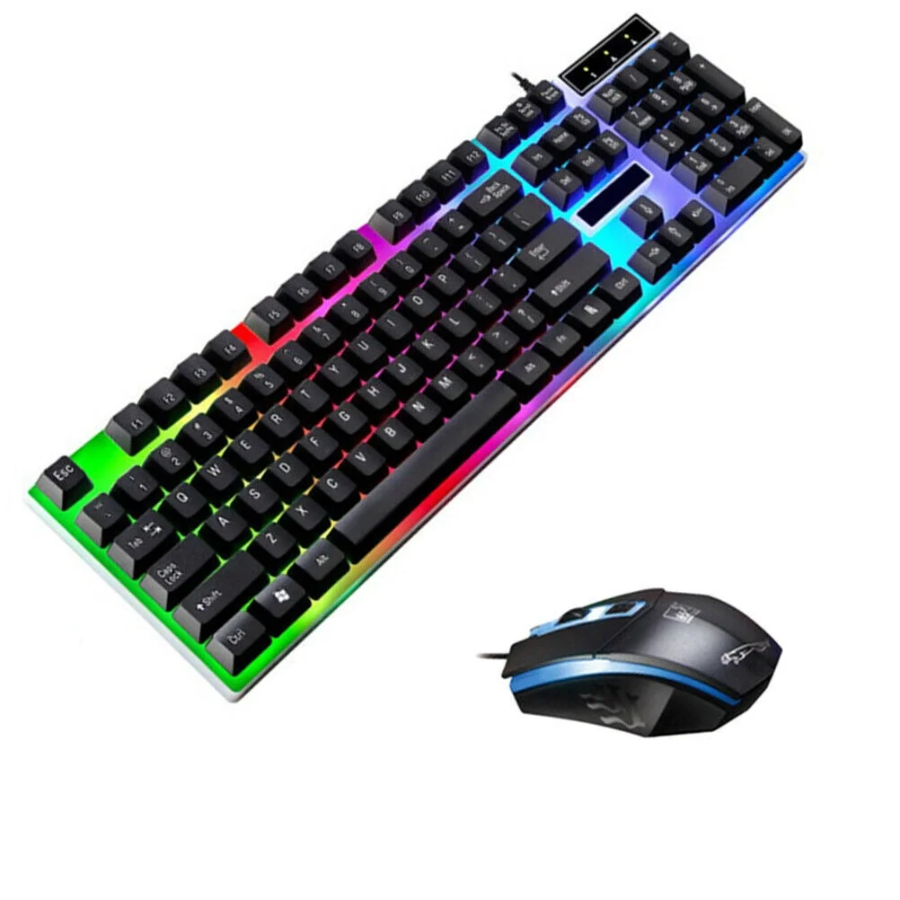 Комплект клавиатура и мышь проводные игровые для компьютера с подсветкой RGB