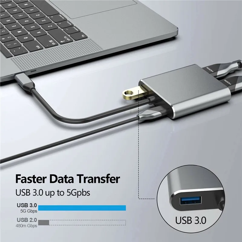 Адаптер VGA 4 в 1 с USB Type C на 4K преобразователь Аудио и видео PD 87 Вт быстрая зарядка