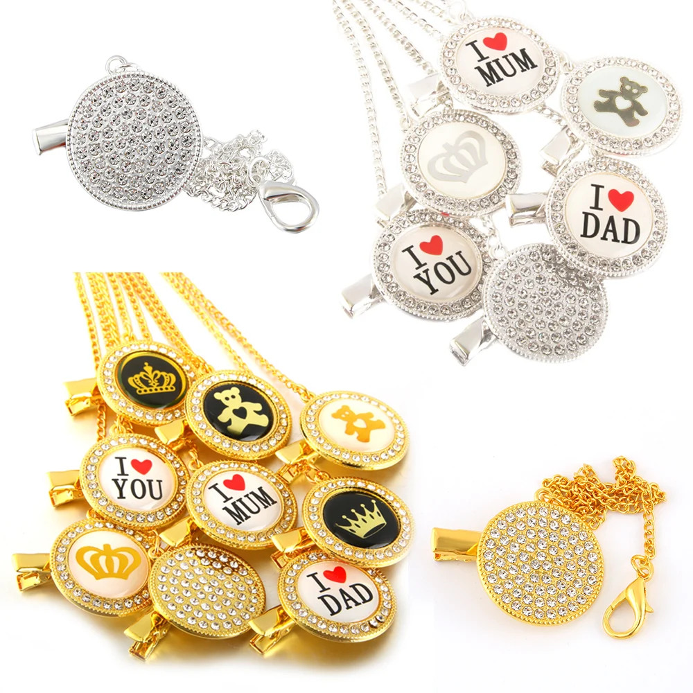 Золотого серебряного цвета Стразы зажимы для соски пустышки цепи Bling держатель