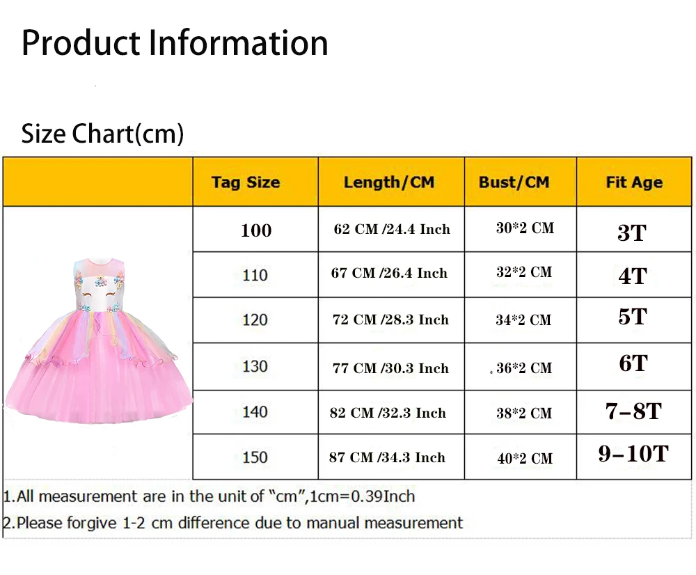2021 Child Unicorn Dresses Rainbow Ball Gown Girls Clothes Tutu Kids Princess Dress Birthday Party Vestidor Robe Infantil |