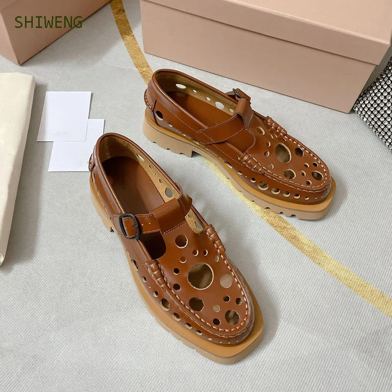 

Summer Shoes for Women Soft Slipon Loafers British Style Punk Platform Shoes Fashion Hollow Breathable Pumps 2022