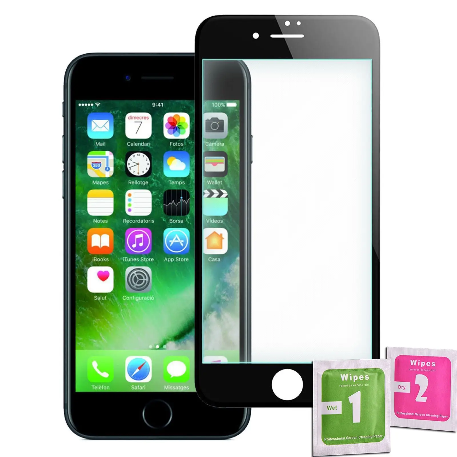 Tempered Glass Screen Protector for IPHONE 7 / 8 BLACK Front Full Premium Quality 9H 0.33mm