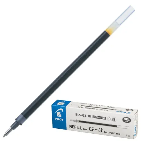 Стержень гелевый Pilot 128 мм евронаконечник узел 0 38 линия 2 черный (BLS G3 38)|Стержни для