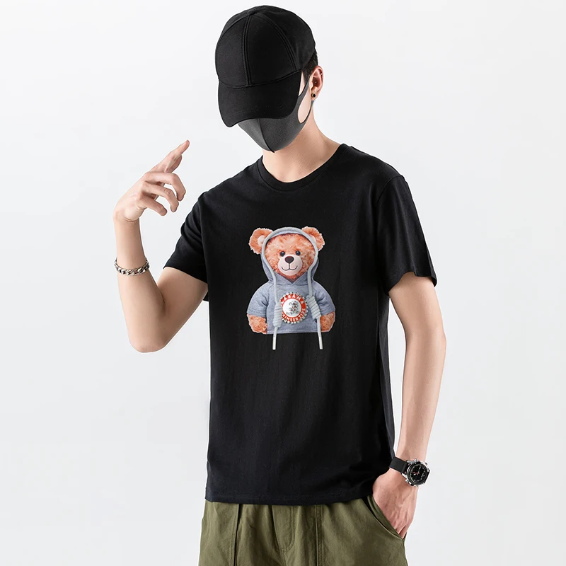 

CINSY Mens Men T-shirt 2021 Solid Oversized Outfits of Causal Cotton Summer Wear Coat Bear Print T-shirts For Men