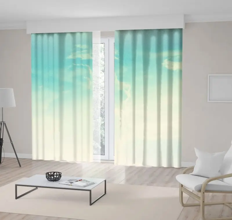 

Curtain Sky and Clouds Painting in Retro Colors Nature Cloudy Spring Day Scenery Cloudscape Printed Blue Beige