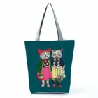 Женская Повседневная Сумка-тоут с милым котом крейном, Экологически чистая сумка для покупок с мультяшным анимационным рисунком, Повседневная портативная вместительная дамская сумочка на плечо