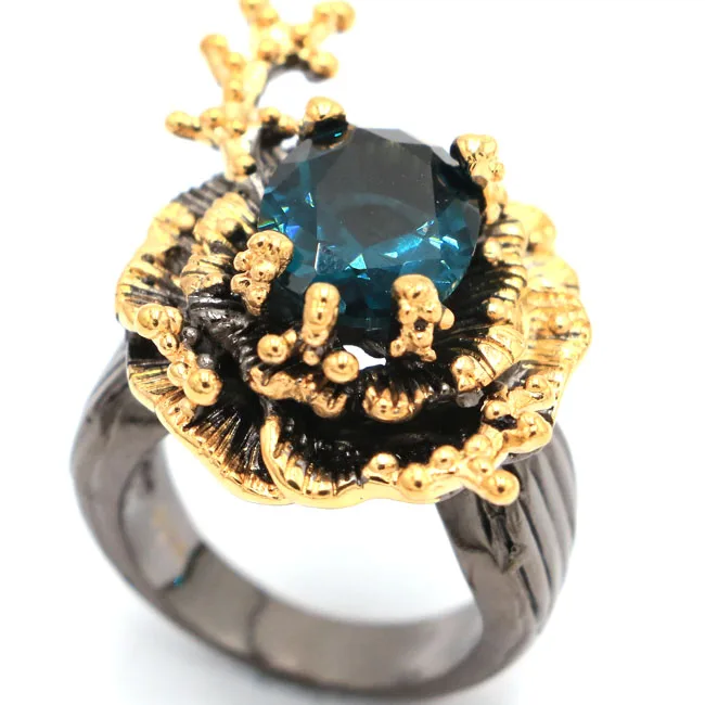 Кольца из серебра и золота 32x22 мм зеленый голубой топаз 18 4 г|silver ring|ring ringgarnet gold |