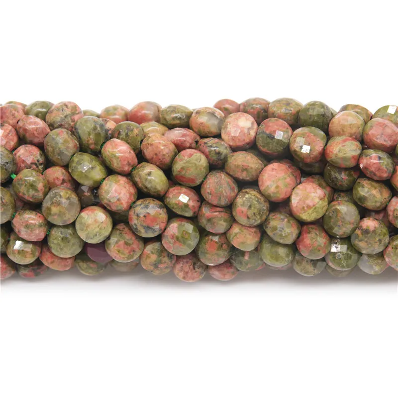 

Natural Unakite Semiprecious Stone Beads Faceted Flat Round Rondelle 6mm Jewelry Making Findings For DIY Bracelet Earrings
