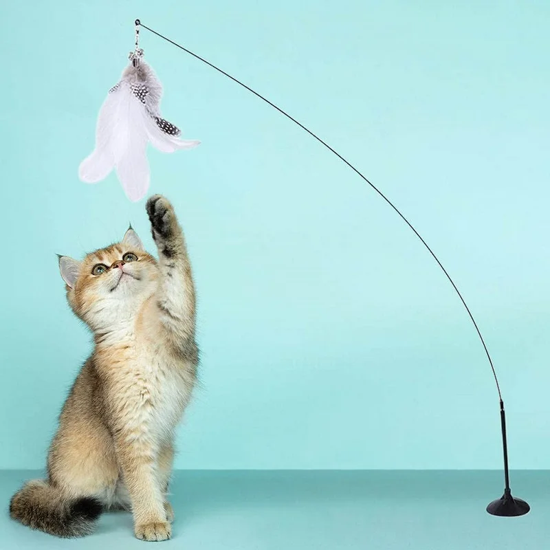 

Pet Cat Stick Toy with Bells with Long-Rod Feathers Adsorbable Cat Supplies Teaser Toys for Cat Healthy Exercise Cat Accessories