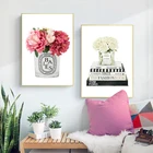 Модная ваза с пионами, цветочные принты, свечи, Акварельные картины, Сканди, настенные картины, украшения, холст, плакаты, подарки для девочек