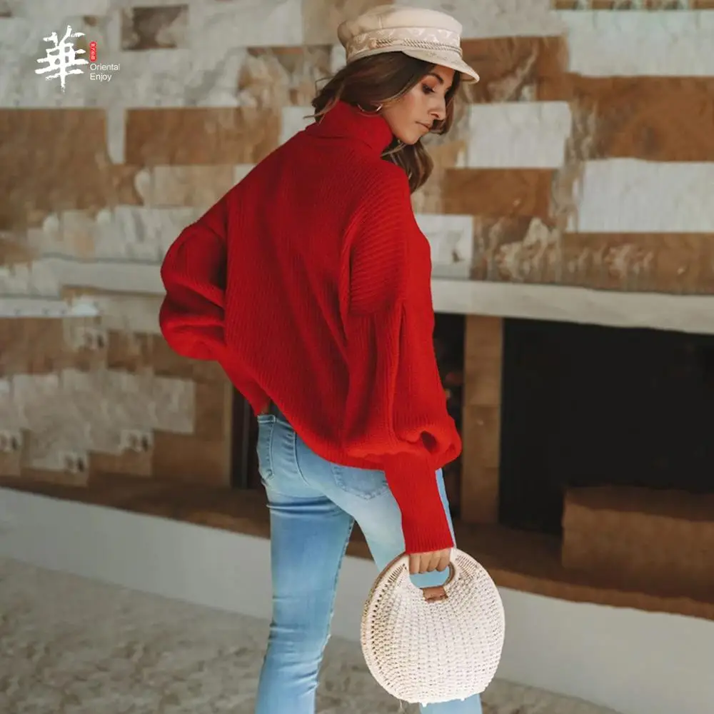 Водолазка вязаный свитер осень зима многоцветный длинный рукав фонариков