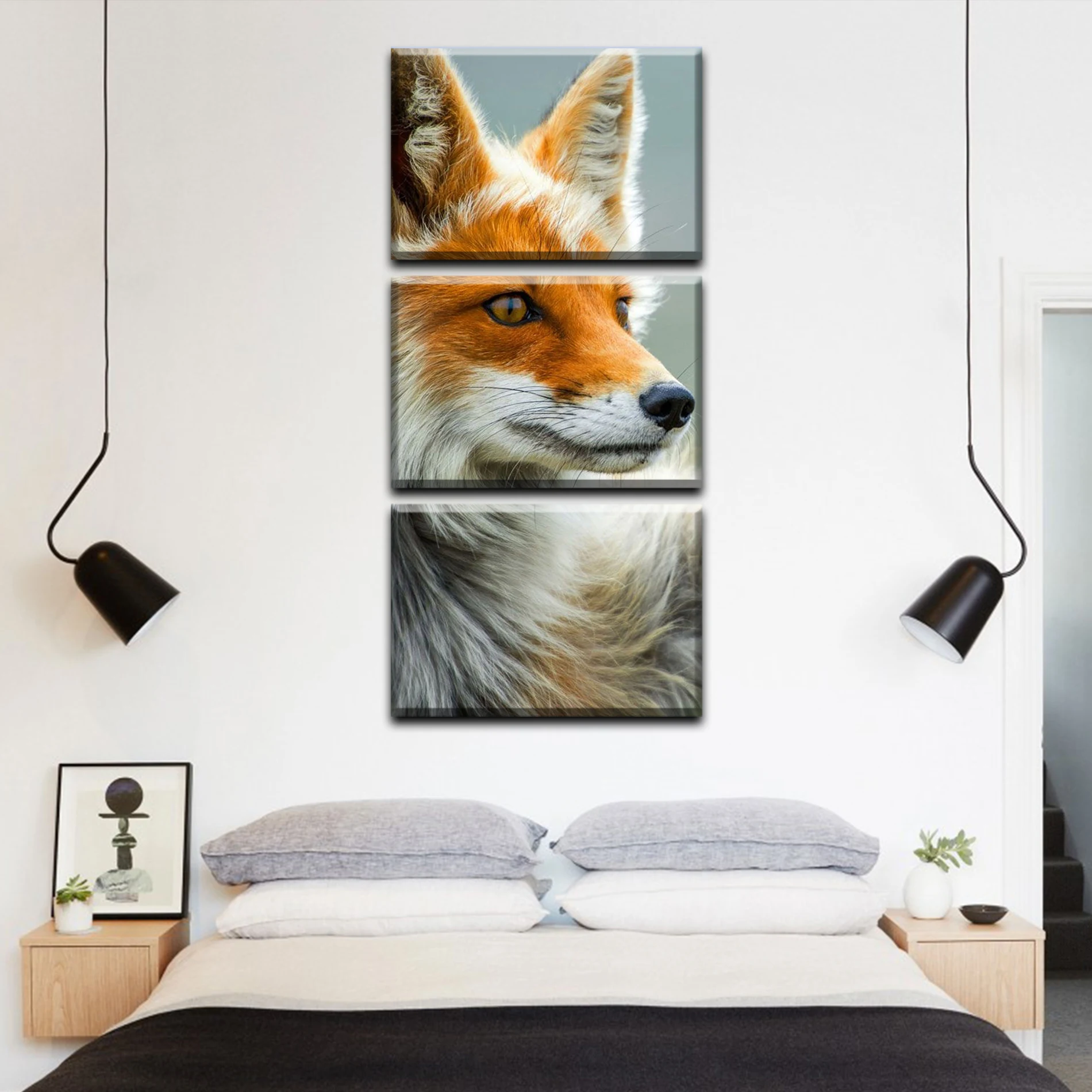 Трехмодульная горизонтальная картина на холсте. Рисунок дикого лиса. | Дом и сад