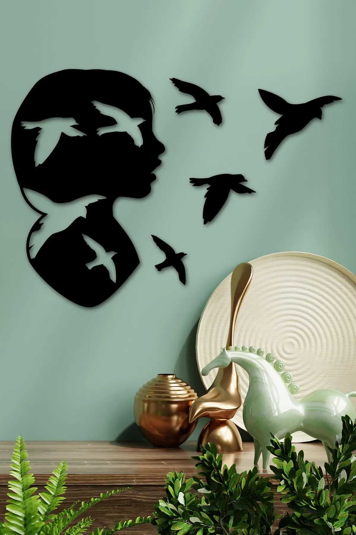 

3D Birds And Hope Painting Wooden Wall Decor Style Home Office Art decoration Home Gifts Vintage Autumn 3-Piece Black Leaf Wood