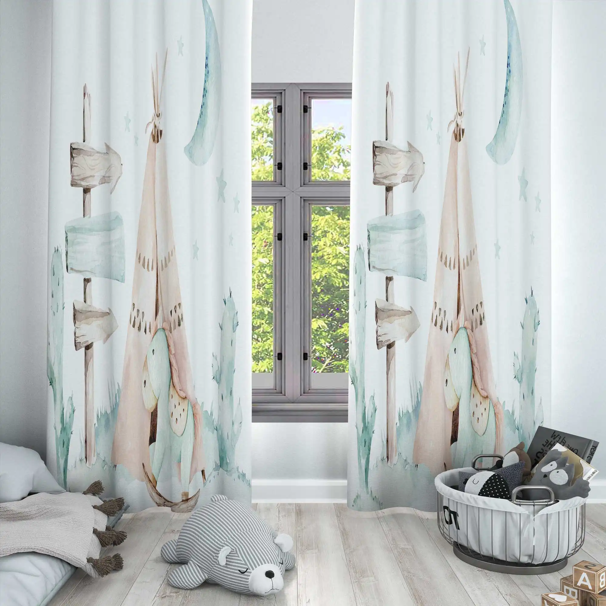 

Else Brown Tent Green Moon Horse Wild 3d Print Kids Baby Children Window Panel Set Curtain Combine Gift Pillow Case