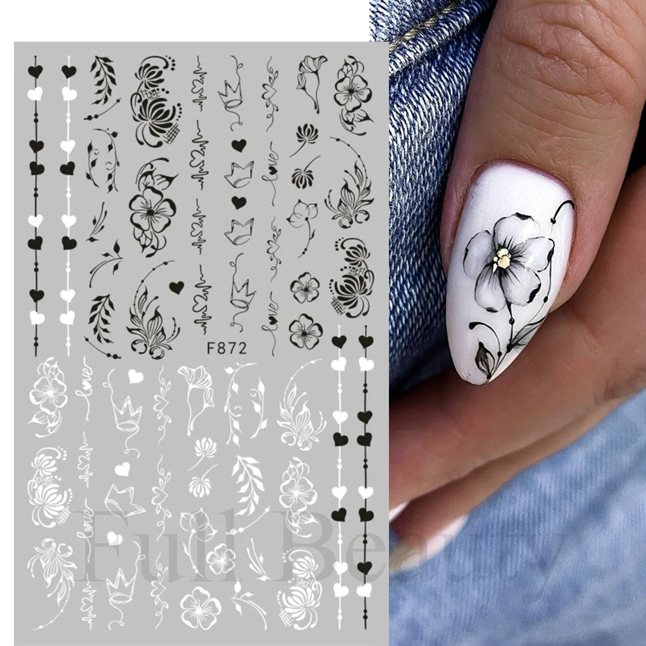 

3D амулеты Цветы Наклейки для Ногтей Черный цветок лист кружева бабочка дизайн ногтей слайдеры клейкие наклейки украшения Маникюр TRF872