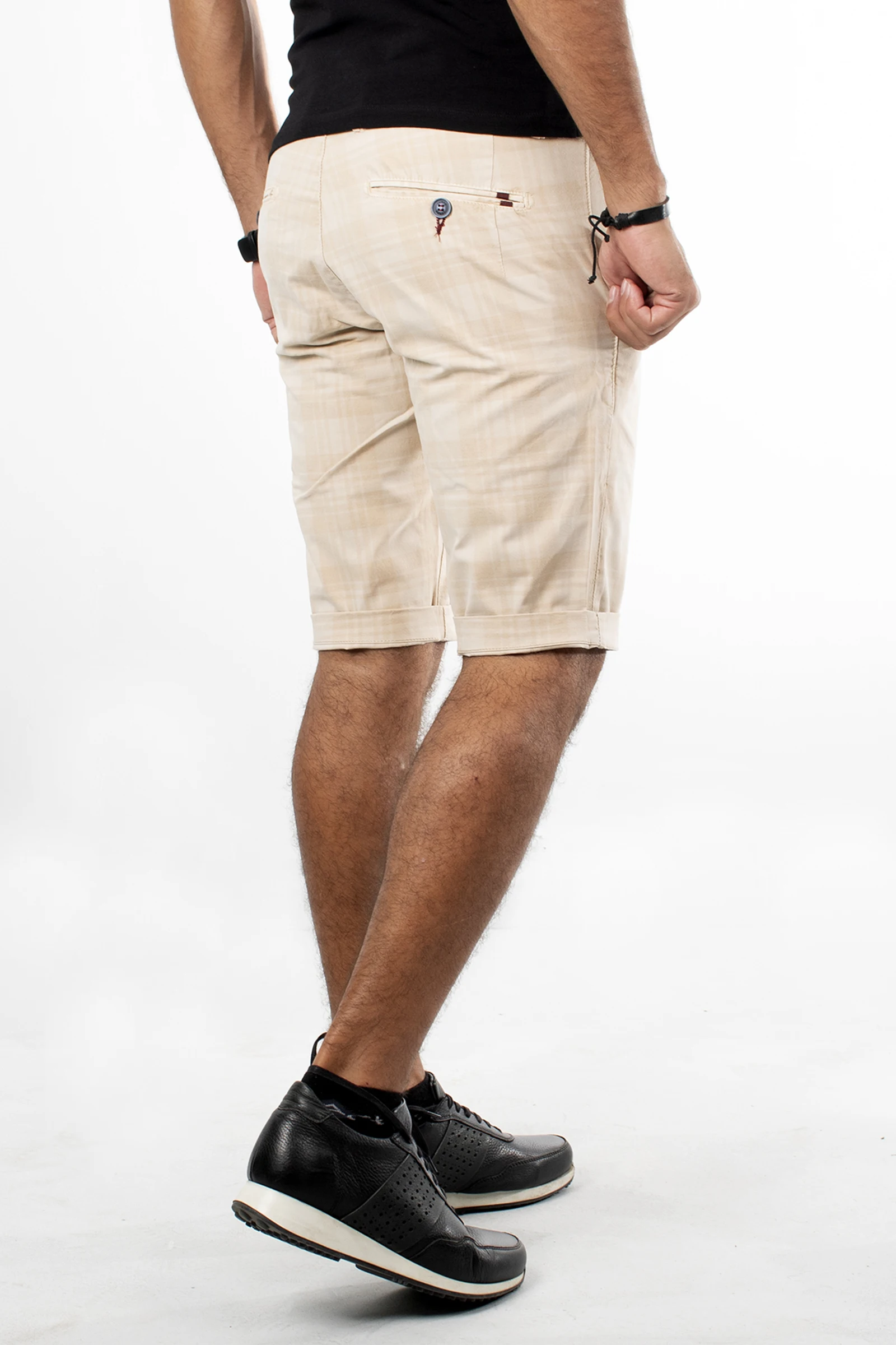 

DeepSEA Male Beige Short Cotton Shorts Linen Sports Pants Slim Fit Short Tracksuit Square Pattern Cotton Italian Style Summer Casual 1902550