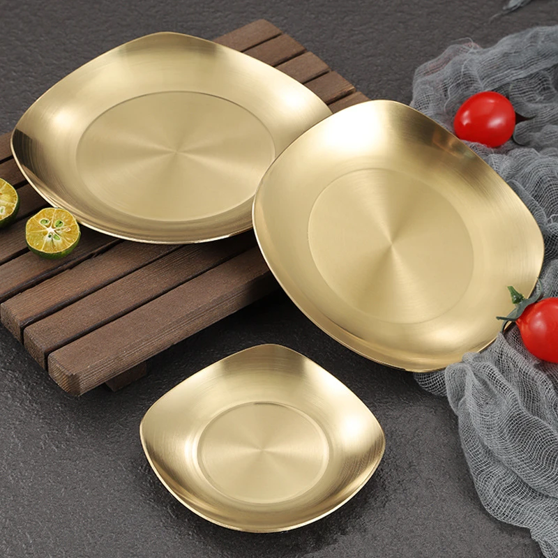 

1Pc Stainless Steel Dinner Plates Korean Style Seasoning Kimchi Barbecue Tableware Cake Snack Dishes Kitchen Plate