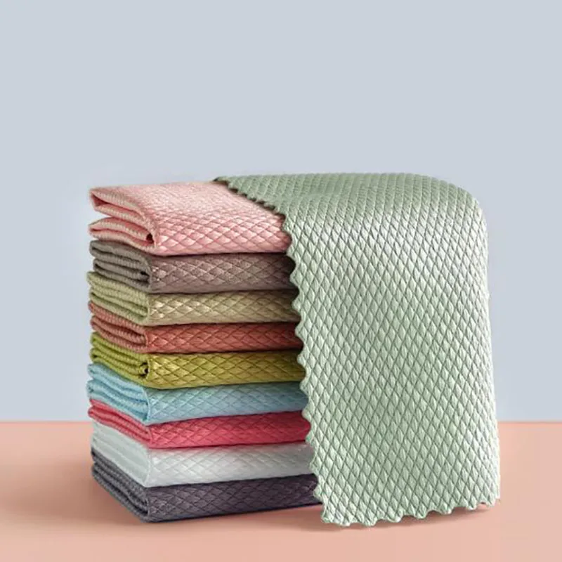 Microfiber Cleaning Cloth Multifunction Fish Scale Rags Kitchen Clean Absorbent Magic Wiping Rag Tableware Dish Washing Towel