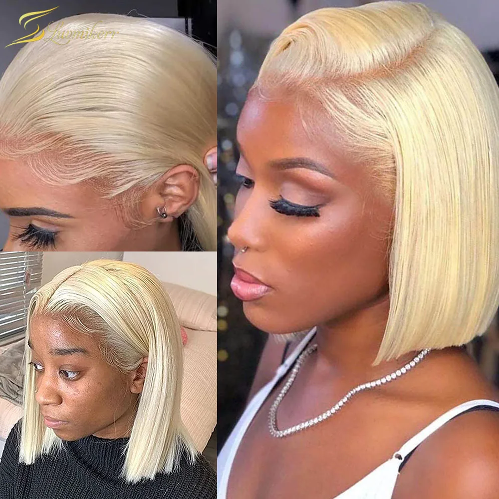 

13x4 HD Transparet Lace Frontal Wig 613 Blonde Straight Lace Front Wig Short Bob Blunt Cut Preplucked Full 250 Density For Women