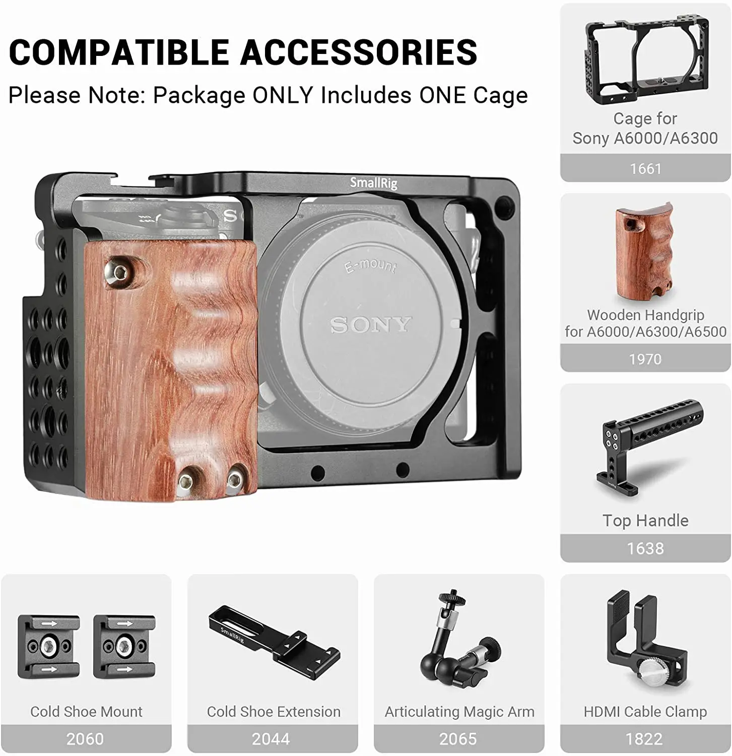 Клетка SmallRig sony a6000 для камеры Sony A6300/A6000 с деревянной ручкой и двойной камерой 2082 |
