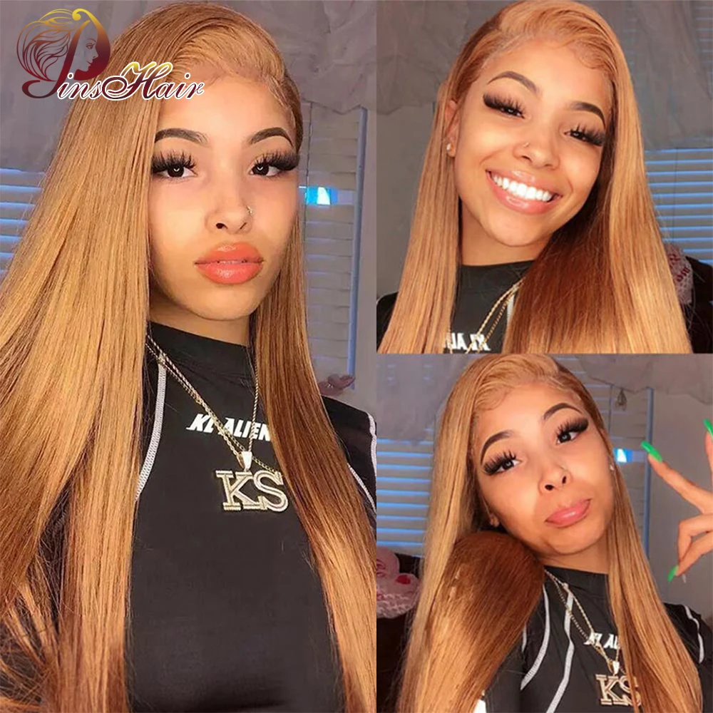 Ginger Brown Lace Front Human Hair Wigs For Women PrePlucked Honey Blonde Bone Straight Lace Front Wig Peruvian Remy Hair 180%