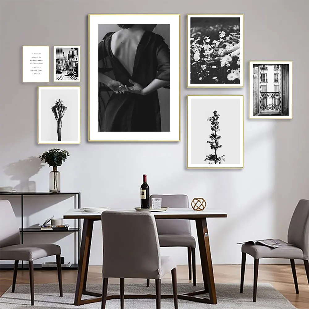 

Plant and Vintage Window Posters And Prints Black White Wall Art Canvas Painting Nordic Wall Pictures For Living Room Decor