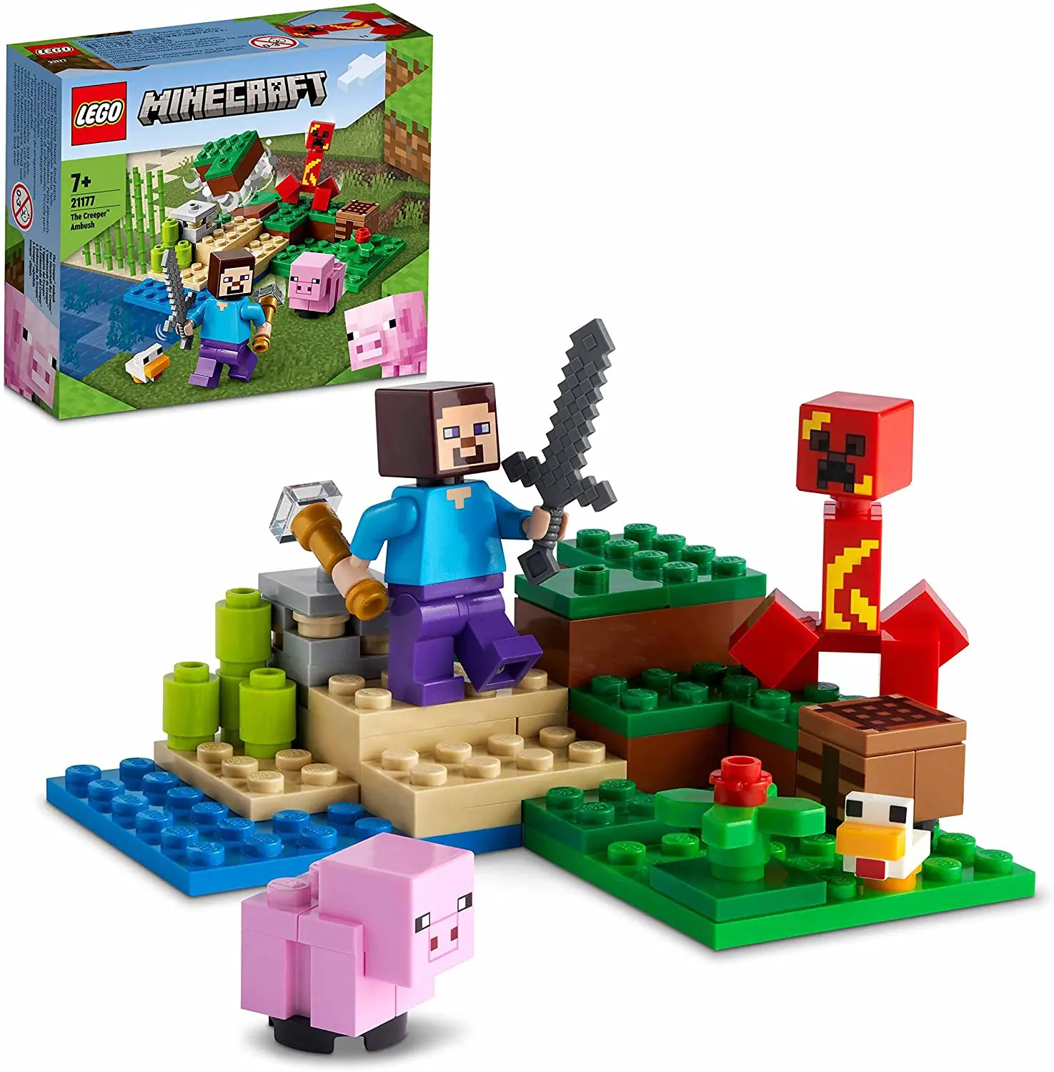 LEGO 21177 Minecraft The Creeper Ambush здание со Стивом детские фигурки свиней и куриц игрушки для