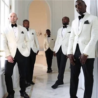2022 white wedding tuxedos for groomsmen 2 piece custom slim fit men suits set jacket with black pants best man fashion clothes
