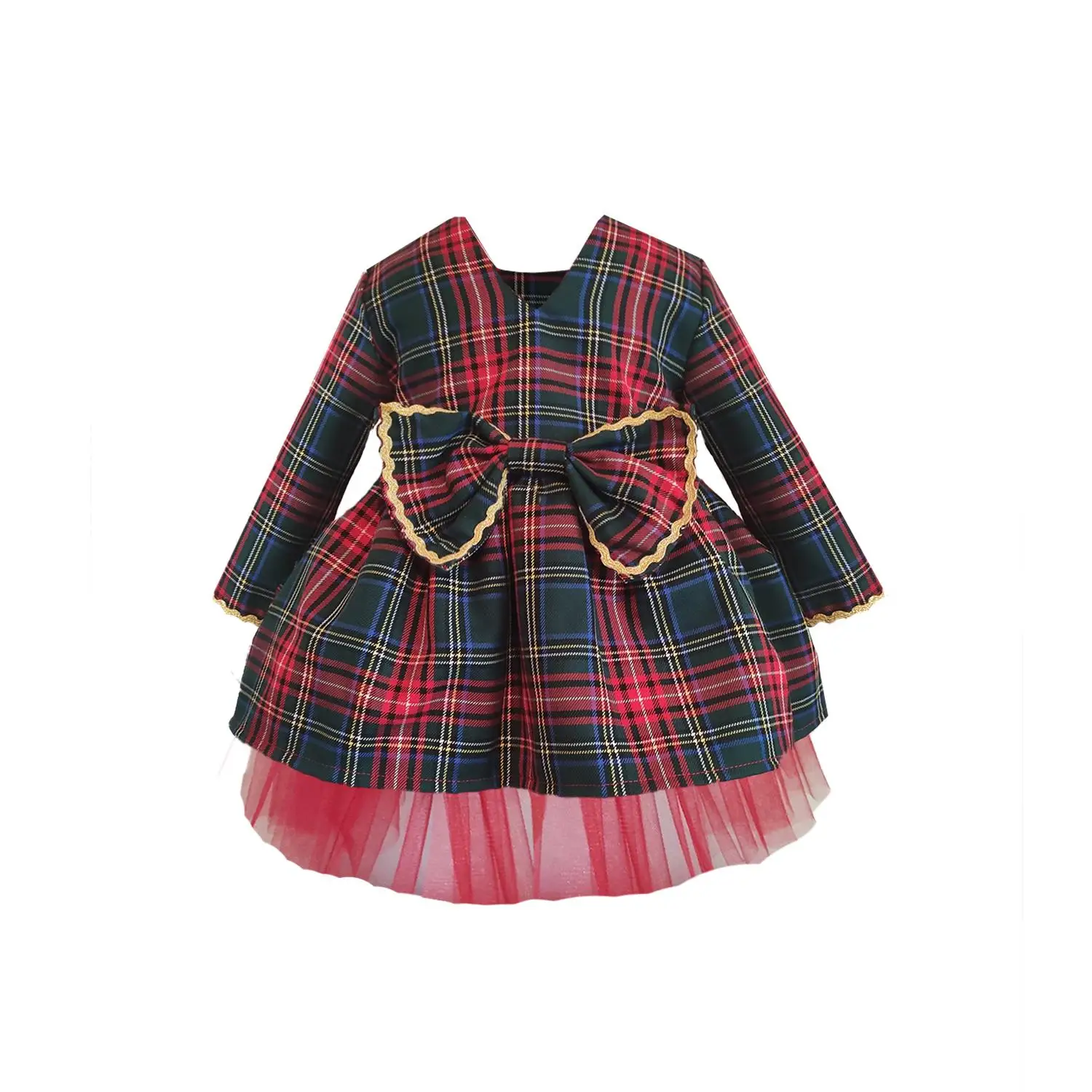 

Baby Mika Girl Dress with Bow Tie 1-8 Ages Kids Girl Woven Set Long Sleeve Gilet and Dress Crew Neck Embroidered