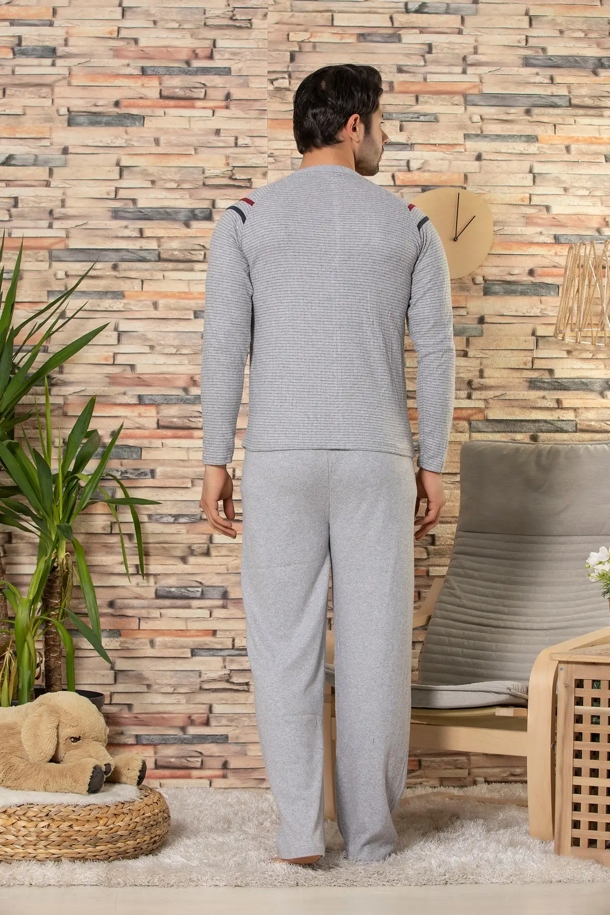 Мужской Хлопковый Пижамный костюм с длинными рукавами и рисунком клубники |