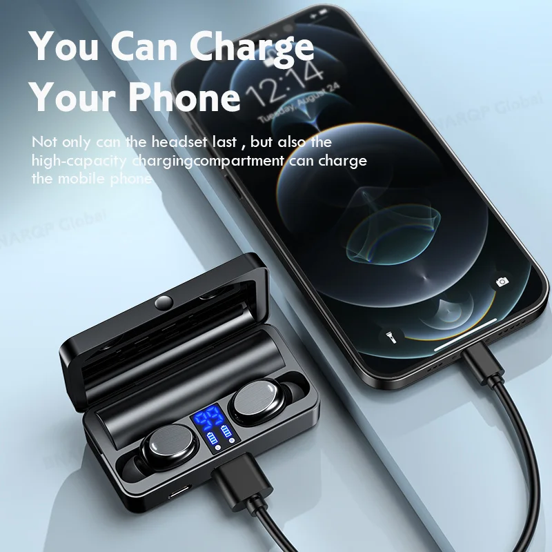 Bluetooth 5.0 Headphones 1200mAh Charging Case LED Display Wireless Earphones HiFi Sport Stereo Earbuds Headsets with Microphone |