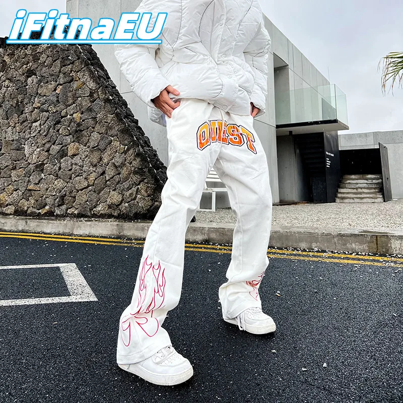 

Flame Embroidered Jeans Printed Baggy Pants Men 2022 Trends Clothes Hip Hop Flare Man Trendyol Youth Trousers Men's Women's