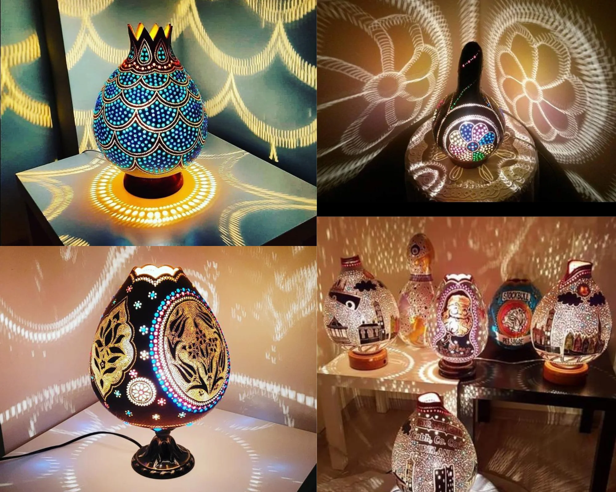 

türk mozaik gece ve dokaratif aydınlatma su kabağından doğal el yapımı masa lambası şık tasarım dekoratif görünüm avize