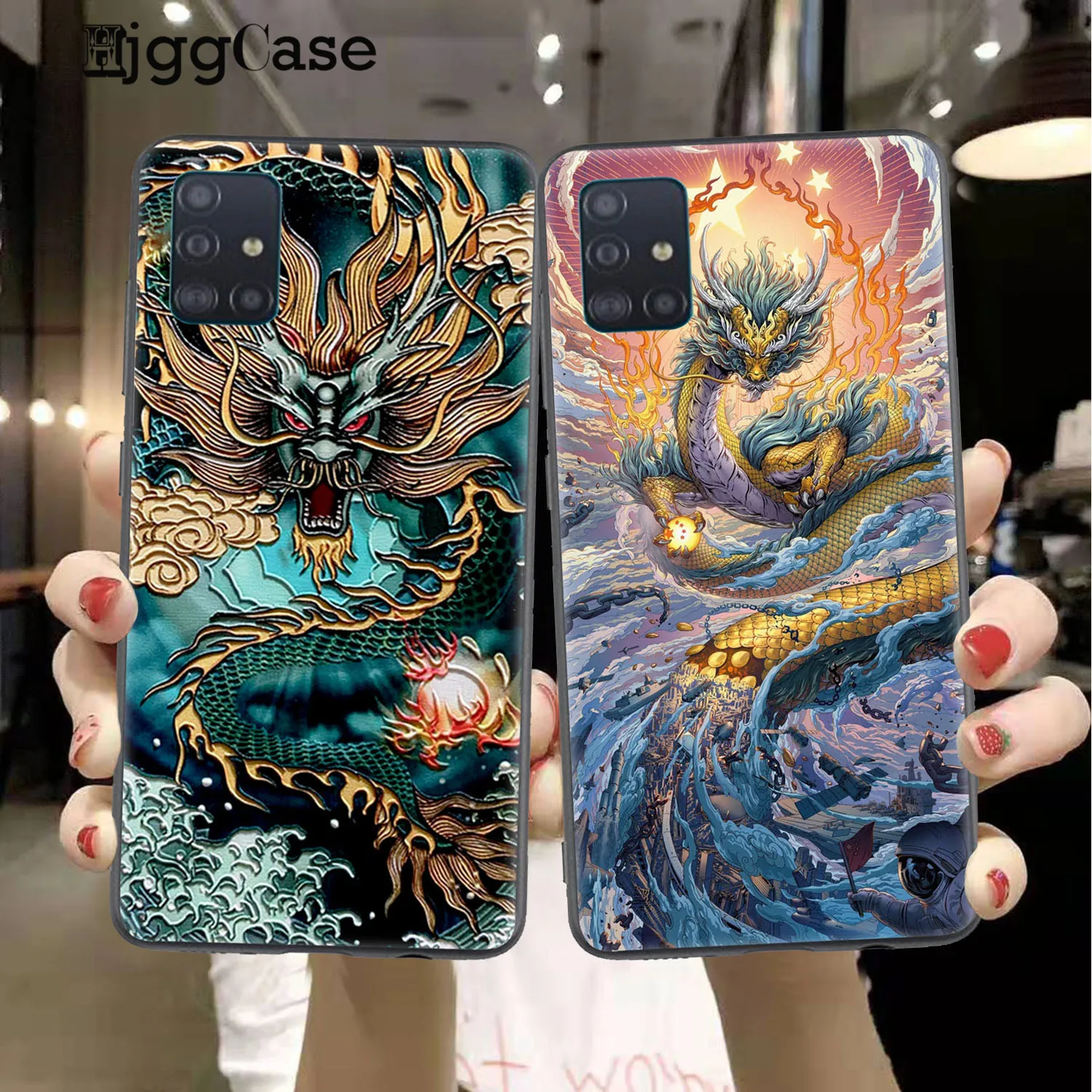 

Crane and Koi Chinese style Black Dragon Phone Case For Samsung A51 A71 A72 A52 A50 A31 A41 A10 A40 A70 A30 A21 A32 A42 Cover