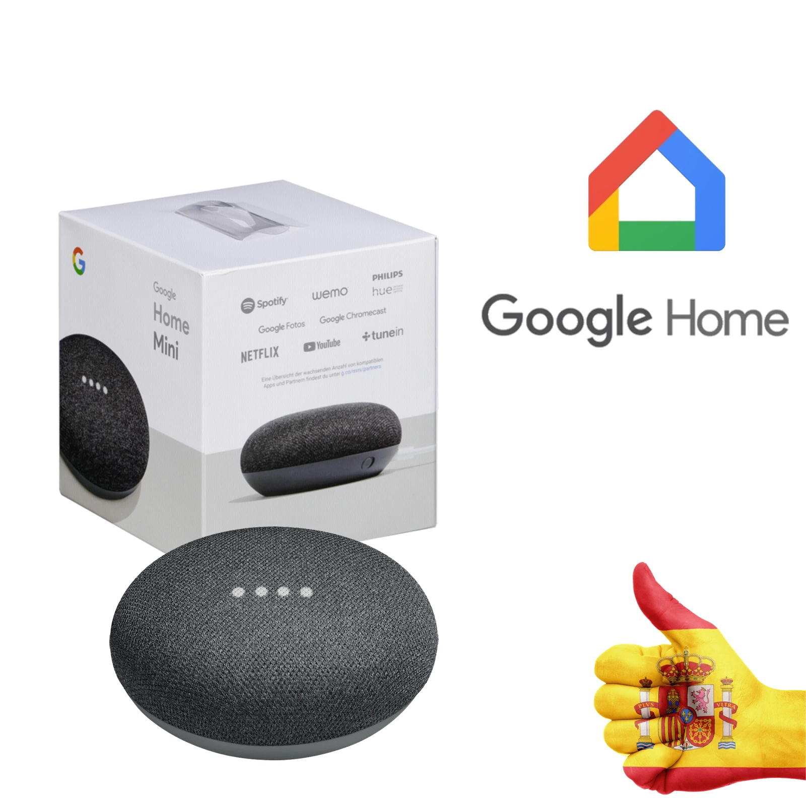 Home segundo Assistente de Voz para Casa Sala de Estar Envio da Espanha Mini Alto-falante Cinza-carbono Google Cozinha Banheiro Quarto