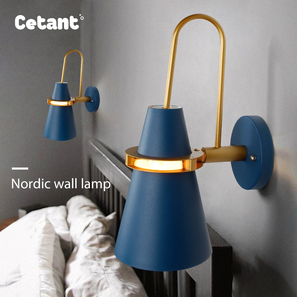 

CETANT LED Nordic wall lamp creative lamps are firm and safe to thicken 12cm iron base 14cm iron lampshade without assembly e27