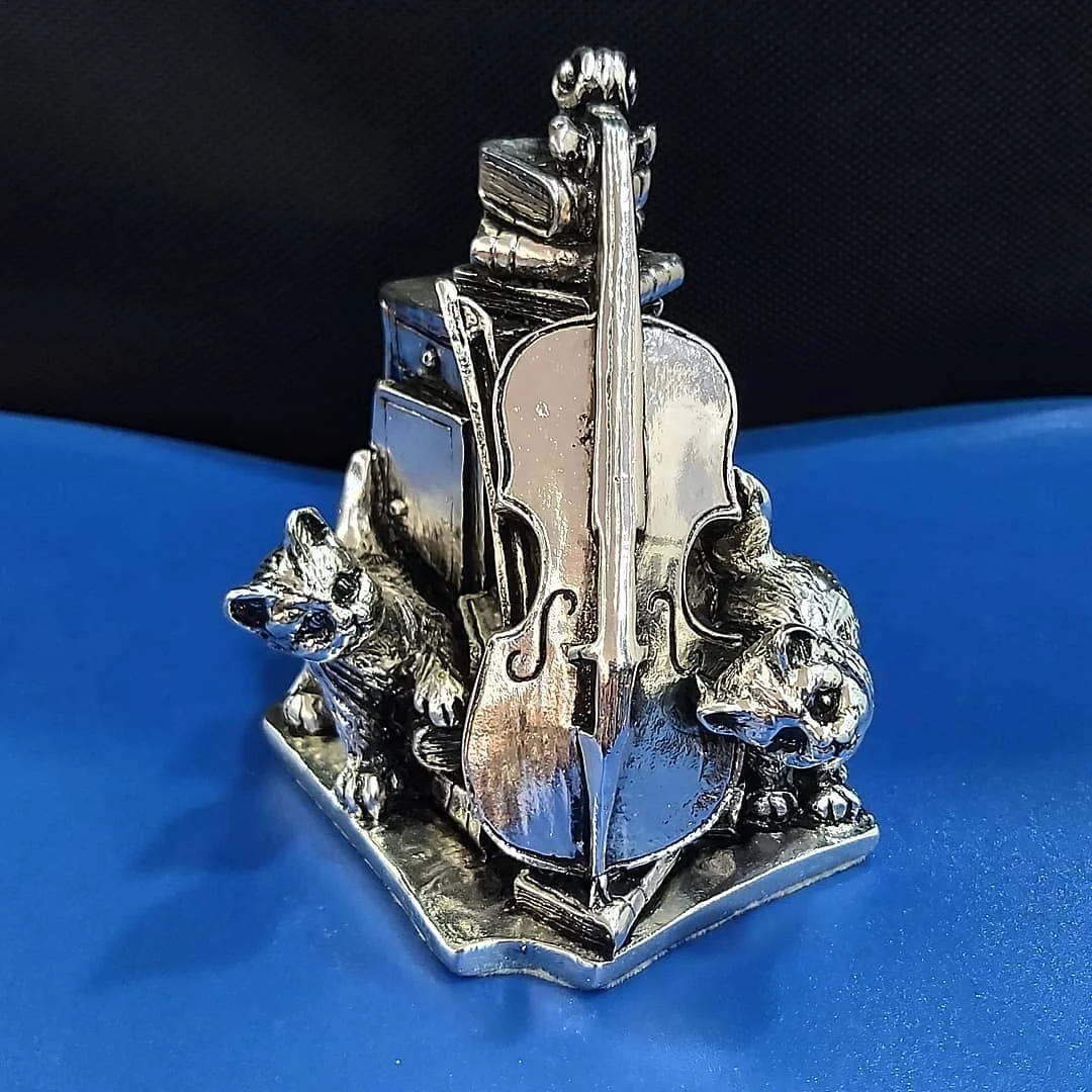 

925 Sterling Silver Plated CATS WITH VIOLONCELLS