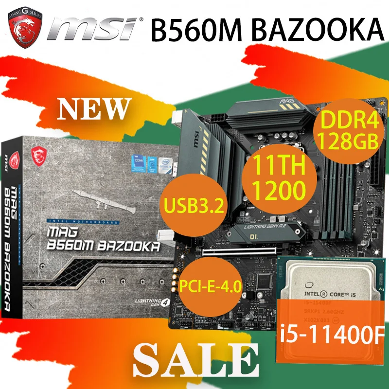 

Материнская плата MSI MAG B560M BAZOOK + CPU i5 11400F LGA1200 DDR4 128 ГБ 5066 МГц M.2 PCI-E 4,0 Новый настольный процессор Intel Bundle placa-MOM