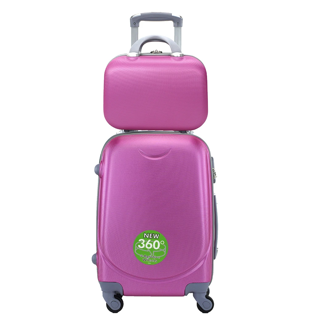 Suitcase Airplane Carry Luggage Travel Cabin Trolley ABS Rigid 4 Wheels with Matching Rigid Toiletry Bag