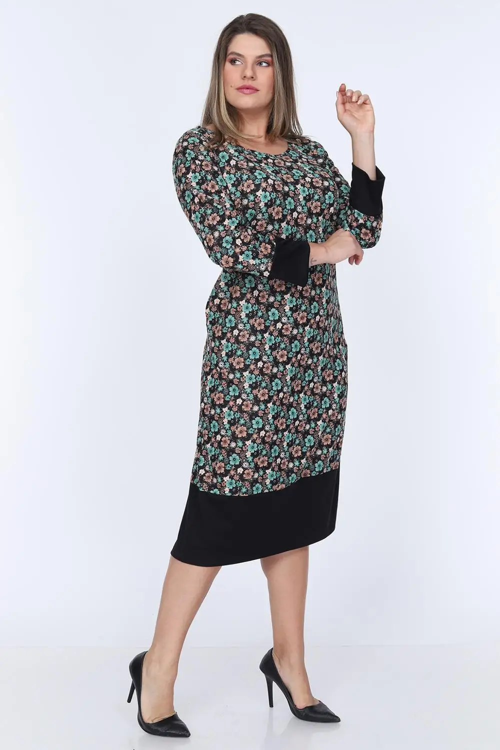 Schik женское платье большого размера с цветочным принтом зеленый 1587 | Женская