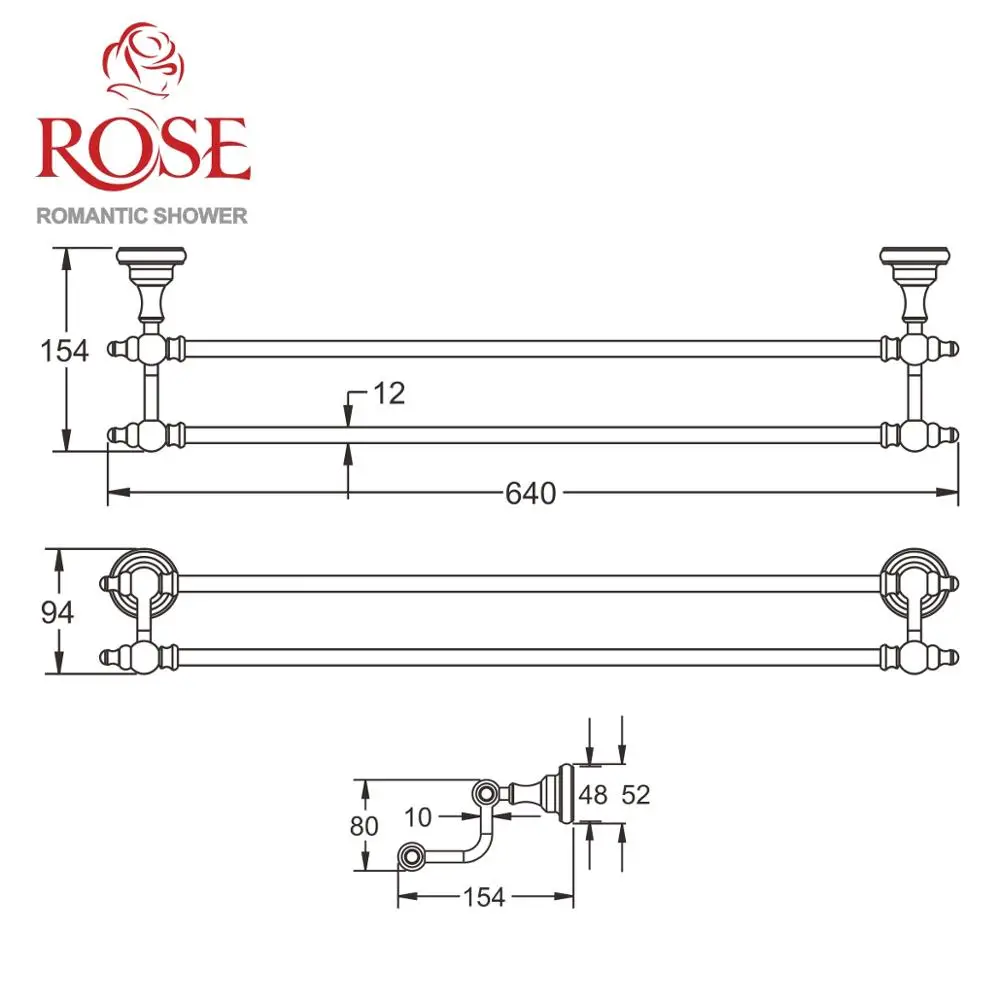 ROSE Полотенцедержатель трубчатый двойной латунный держатель для полотенец