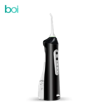 [Boi] Black 5 Nozzles Wireless Portable Smart Oral Irrigator Washable High Frequency Pulse Dental Water Jet 200ML Teeth Cleaner