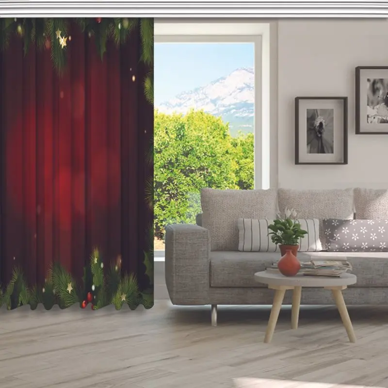 Занавеска Рождественское украшение зеленый и красный венок сосновые елочные