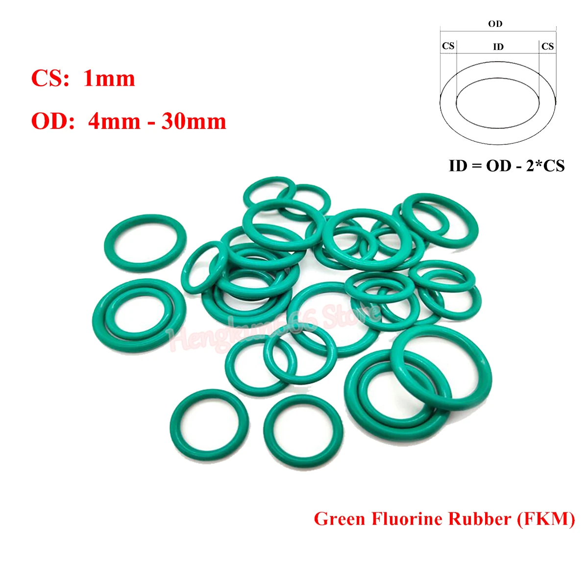 

10Pcs CS 1mm Green FKM Fluorine Rubber O Ring Gasket OD 4mm-30mm O-Rings Sealing Washer Oil resistant acid and alkali resistant