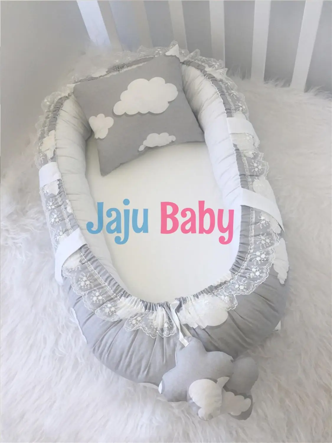 Детское гнездо Jaju Babynest Gri Bulutlu Ortopedik Lux