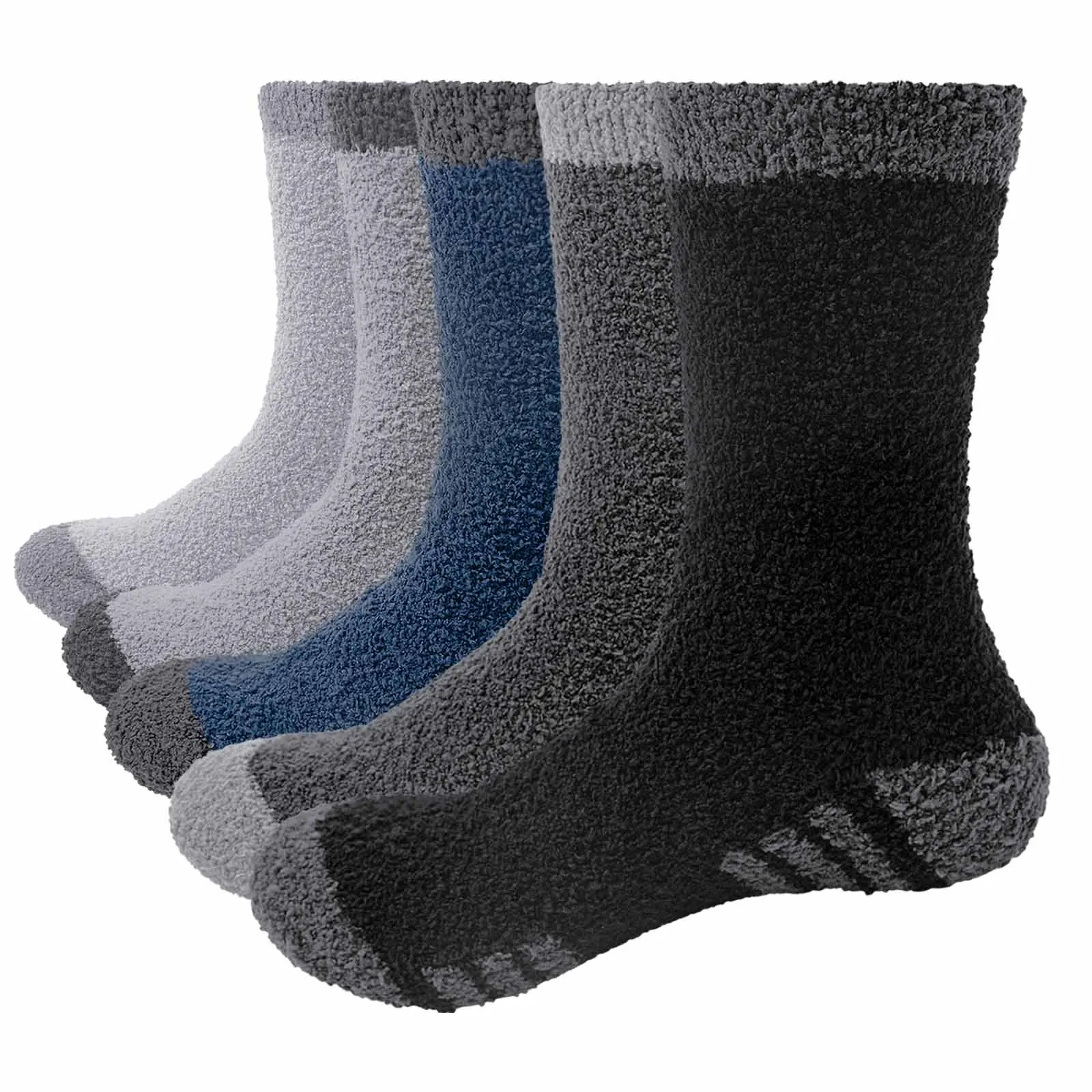 YUEDGE Men's Fuzzy Fluffy Socks Thick Winter Cozy Warm Sleep Bed House Floor Socks For Male Size 36-44 EU, 5 Pairs/Pack