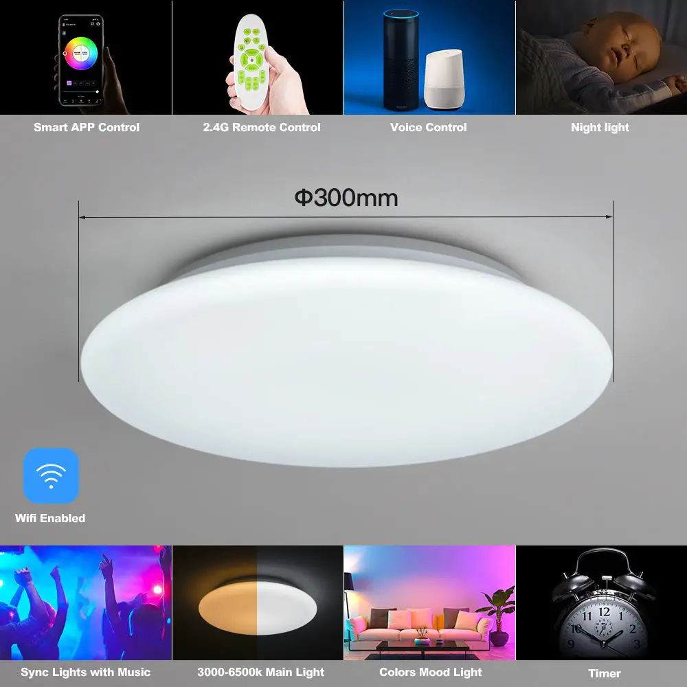 Умная потолочная лампа RGB совместима с Alexa и Google home затемнение кухня гостиная
