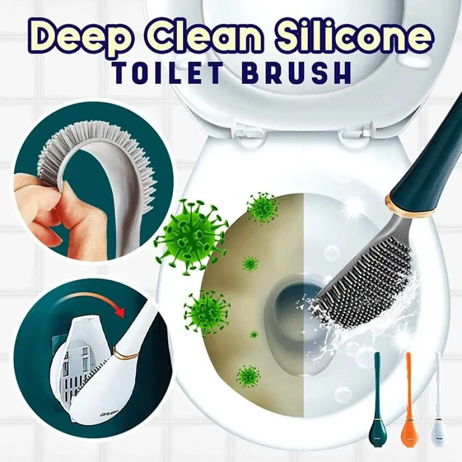 

Silicone Toilet Brush and Holder Set Wall-mount Automatic Opening And Closing Toilet Cleaning Brush Bathroom Cleaning Tool