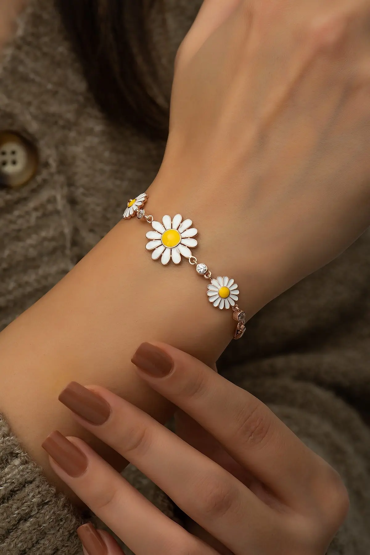 

925 Sterling Silver Triple Daisy Bracelet Rose Gold Stylish Elegant Luxury Fashion Fine Jewelry Gift for Women New 2022 Trend